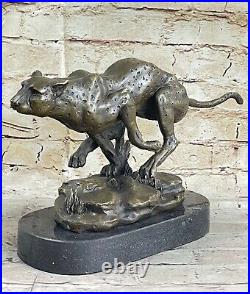 Art Deco Hand Made by Lost Wax Cougar Wildlife Animal Bronze Statue Figure
