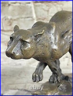 Art Deco Hand Made by Lost Wax Cougar Wildlife Animal Bronze Statue Figure
