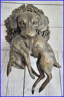Art Deco Mid Century Wall Mount Dog and Rabbit Bronze Sculpture Hand Made Statue