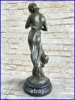 Art Deco Nouveau Hand Made by Lost wax Method Girl Holding Bird bronze statue
