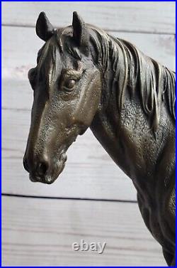 Art Deco Sculpture Running Horse Bronze Statue Hand Made Marble Base Sale