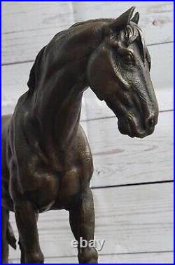 Art Deco Sculpture Running Horse Bronze Statue Hand Made Marble Base Sale