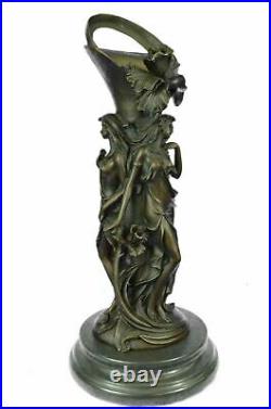 Art Nouveau Bronze Vase With Erotic Lady Ladies Nude Girl Statue Hand Made Deal