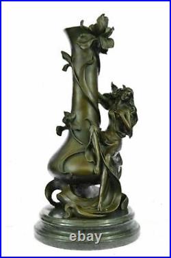 Art Nouveau Solid 100% Real Bronze Vase With Erotic Lady Statue Made By Lost Wax