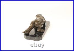 BRONZE FIGURE Panther on Marble Base SCULPTURE Statue DECORATION Figure