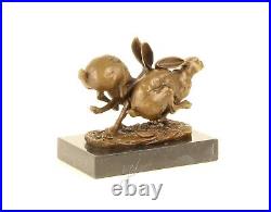 BRONZE FIGURE Rabbit SCULPTURE Statue MARBLE BASE Decoration RABBIT EJA0461