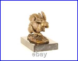 BRONZE FIGURE Rabbit SCULPTURE Statue MARBLE BASE Decoration RABBIT EJA0461