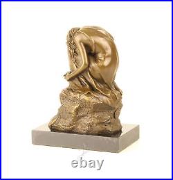 BRONZE FIGURE SCULPTURE Knee Woman MARBLE BASE Dreaming DECORATIVE STATUE EJA0476