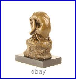 BRONZE FIGURE SCULPTURE Knee Woman MARBLE BASE Dreaming DECORATIVE STATUE EJA0476