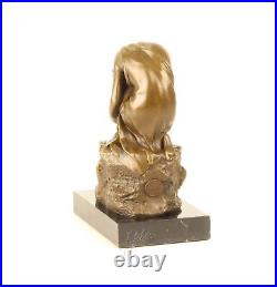 BRONZE FIGURE SCULPTURE Knee Woman MARBLE BASE Dreaming DECORATIVE STATUE EJA0476