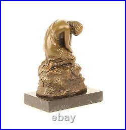 BRONZE FIGURE SCULPTURE Knee Woman MARBLE BASE Dreaming DECORATIVE STATUE EJA0476