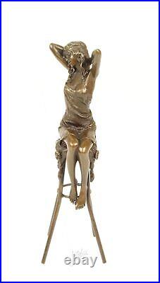 BRONZE FIGURE SCULPTURE woman on bar stool statue figure decoration eja0311