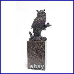 BRONZE FIGURE UHU OWL on tree trunk sculpture statue decoting marble base