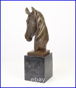 BRONZE FIGURE horse head MARBLE BASE statue HORSE sculpture DECORATION EJA0826.1