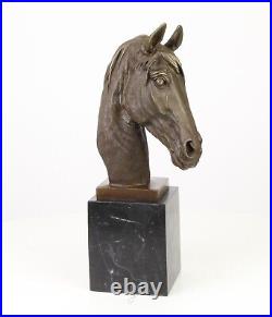 BRONZE FIGURE horse head MARBLE BASE statue HORSE sculpture DECORATION EJA0826.1