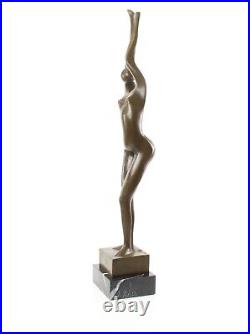 BRONZE FIGURE on marble base ABSTRACT naked woman BITING statue DECORATION