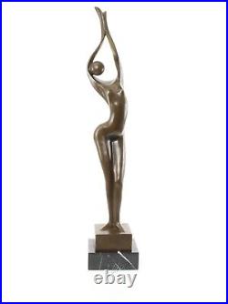 BRONZE FIGURE on marble base ABSTRACT naked woman BITING statue DECORATION