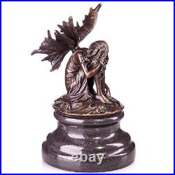 BRONZE Figure Elf MARBLE BASE Magic NATURE Decorative Statue FEE Sitting Elf JMA067