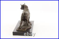 BRONZE SCULPTURE BULL FIGURE MARBLE BASE BULL decoration statue bronze EJA0013.1