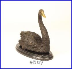 BRONZE SCULPTURE Black Swan MARBLE BASE Statue ANIMAL Bird EJA0337.2