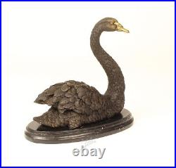 BRONZE SCULPTURE Black Swan MARBLE BASE Statue ANIMAL Bird EJA0337.2