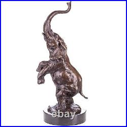 BRONZE SCULPTURE ELEPHANT MARBLE BASE Decoration STATUE Bronze ANIMAL Figure JMA084