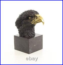 BRONZE SCULPTURE Eagle Head MARBLE BASE Decoration SIGNED Statue FIGURE EJA0566