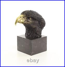 BRONZE SCULPTURE Eagle Head MARBLE BASE Decoration SIGNED Statue FIGURE EJA0566