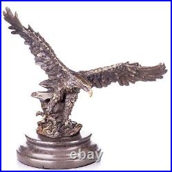 BRONZE SCULPTURE Eagle MARBLE BASE Statue FIGURE Signed DECORATION Eagle JMA061