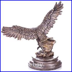 BRONZE SCULPTURE Eagle MARBLE BASE Statue FIGURE Signed DECORATION Eagle JMA061