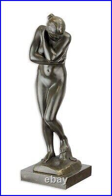 BRONZE SCULPTURE Eva MARBLE BASE statue FIGURE decoration ANTIQUE collector EJA0258