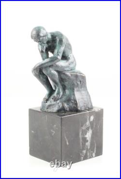 BRONZE SCULPTURE MARBLE BASE of the Thinker THE THINKER Statue FIGURE Green EJA81