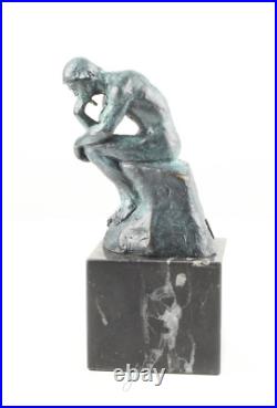 BRONZE SCULPTURE MARBLE BASE of the Thinker THE THINKER Statue FIGURE Green EJA81