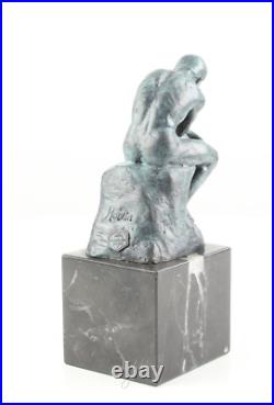 BRONZE SCULPTURE MARBLE BASE of the Thinker THE THINKER Statue FIGURE Green EJA81