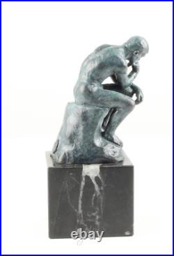 BRONZE SCULPTURE MARBLE BASE of the Thinker THE THINKER Statue FIGURE Green EJA81