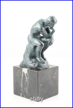 BRONZE SCULPTURE MARBLE BASE of the Thinker THE THINKER Statue FIGURE Green EJA81