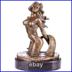 BRONZE SCULPTURE Mermaid Erotic MARBLE BASE Figure DECORATION Statue