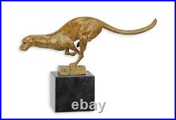 BRONZE SCULPTURE Running Puma MARBLE BASE Statue DECORATIVE Figure COUGAR EJA0029.1