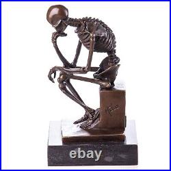 BRONZE SCULPTURE Skeleton MARBLE BASE of the Thinker THE THINKER Statue FIGURE JMA252