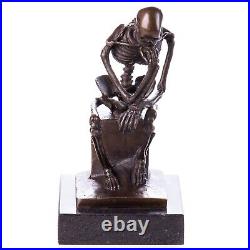 BRONZE SCULPTURE Skeleton MARBLE BASE of the Thinker THE THINKER Statue FIGURE JMA252