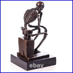 BRONZE SCULPTURE Skeleton MARBLE BASE of the Thinker THE THINKER Statue FIGURE JMA252