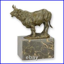 BRONZE SCULPTURE bull on marble base bull decoration statue bronze EJA0796