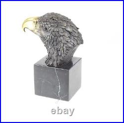 BRONZE SCULPTURE eagle head MARBLE BASE decoration statue FIGURE EJA0371.2