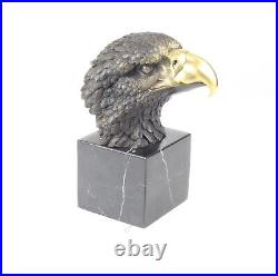 BRONZE SCULPTURE eagle head MARBLE BASE decoration statue FIGURE EJA0371.2