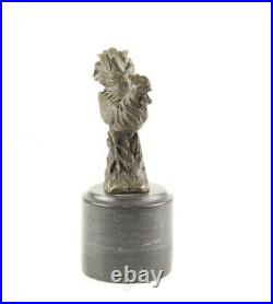 BRONZE SCULPTURE figure MARBLE BASE statue ROOSTER decoration animal EJA0077