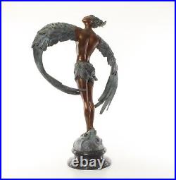 BRONZE SCULPTURE man with wings MARBLE POND celestial beings angel statue EJA0066.2