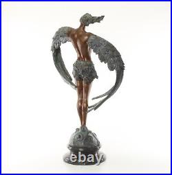 BRONZE SCULPTURE man with wings MARBLE POND celestial beings angel statue EJA0066.2