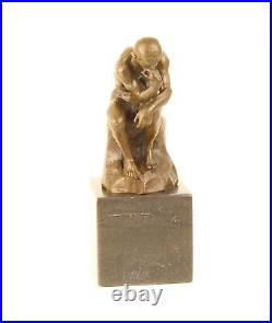 BRONZE SCULPTURE of the Thinker MARBLE BASE the Thinker Statue FIGURE Antique EJA0331