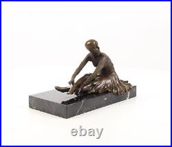 BRONZE SCULPTURE on MARBLE BASE dance DEKO dancer WOMAN statue FIGURE EJA0345.2