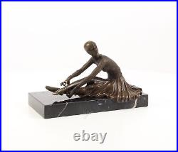 BRONZE SCULPTURE on MARBLE BASE dance DEKO dancer WOMAN statue FIGURE EJA0345.2